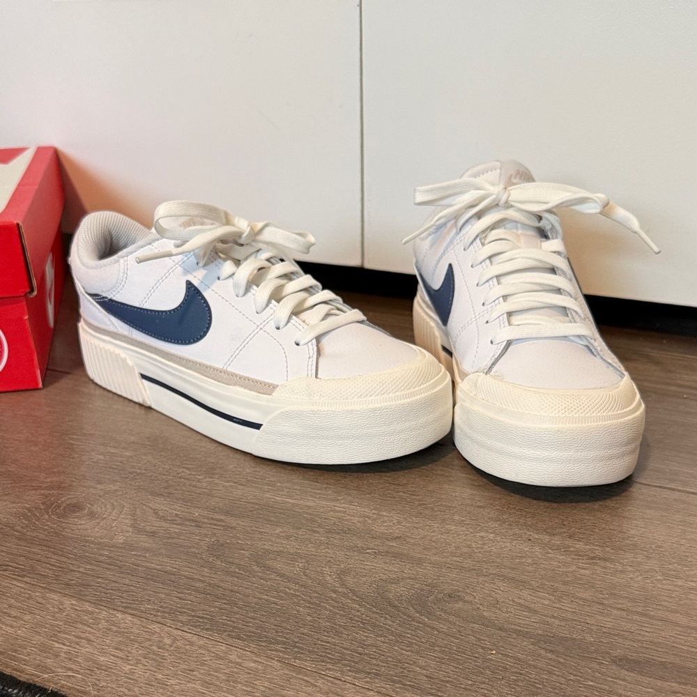 Nike White Court Legacy Lift with Navy Accents